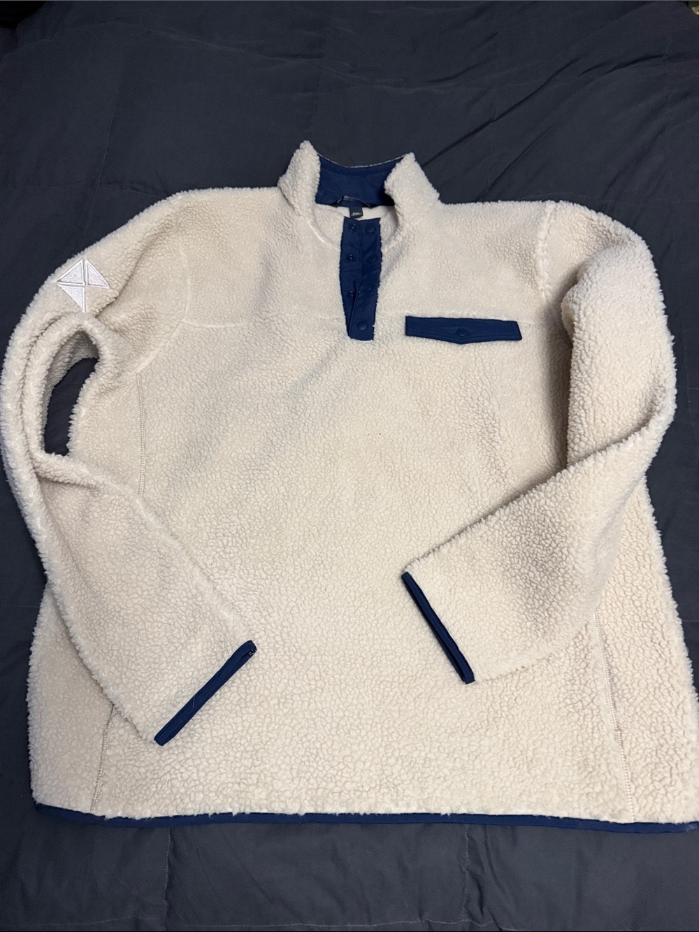 Port Authority Cream Sherpa Zip-Up Pullover with Navy Trim xxl
